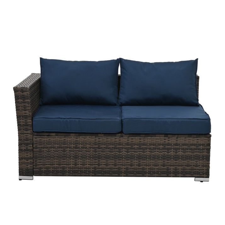 4-Piece Patio Furniture Set – PE Rattan Sofa & Ottoman with Glass Table