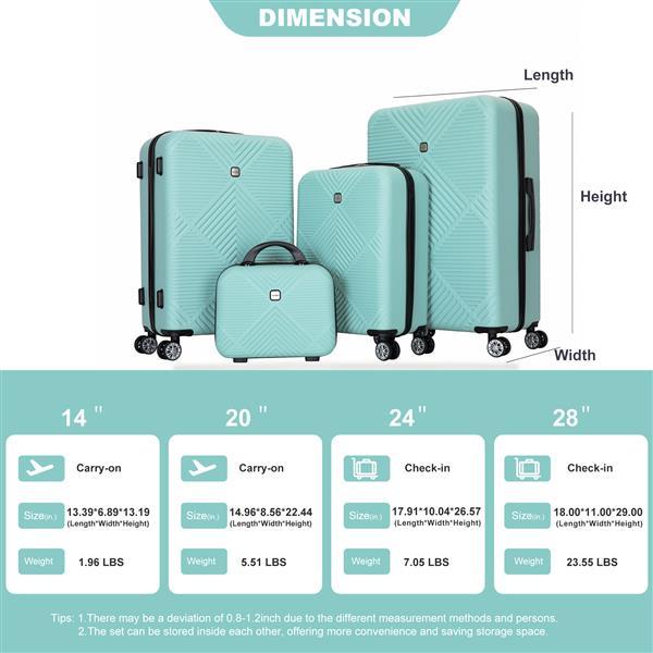 4-Piece Lightweight Spinner Luggage Set – Travel Suitcases (14” 20” 24” 28”)
