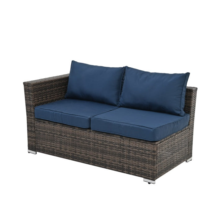4-Piece Patio Furniture Set – PE Rattan Sofa & Ottoman with Glass Table