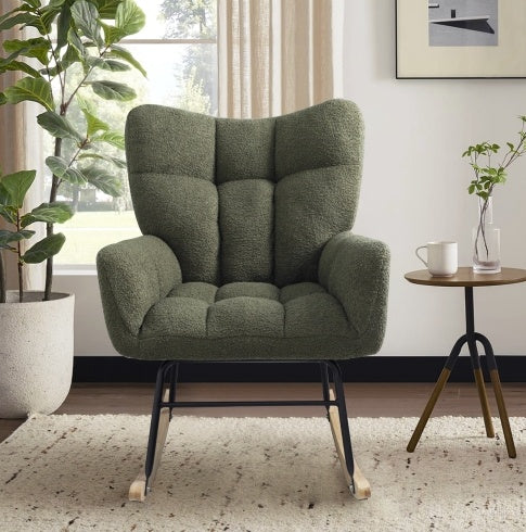 Teddy Fabric Rocking Chair – Modern Olive Green Accent Chair