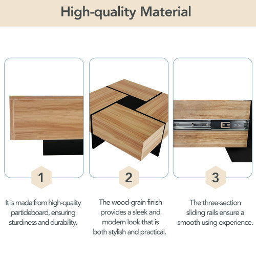 Coffee Table with Hidden Storage – 31.5 in Square Puzzle Design with Sliding Top (Brown)