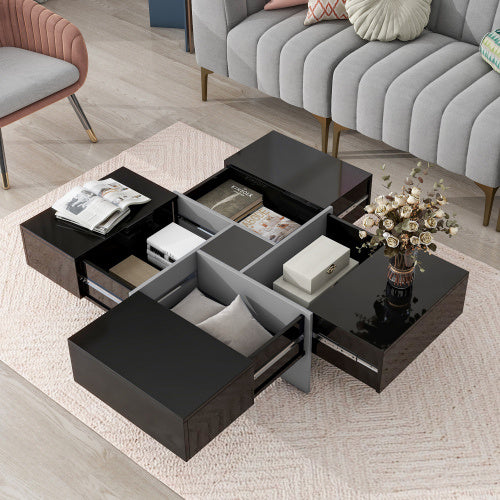 Modern Coffee Table – 4 Hidden Storage Drawers & Sliding Top (31.5” Square)