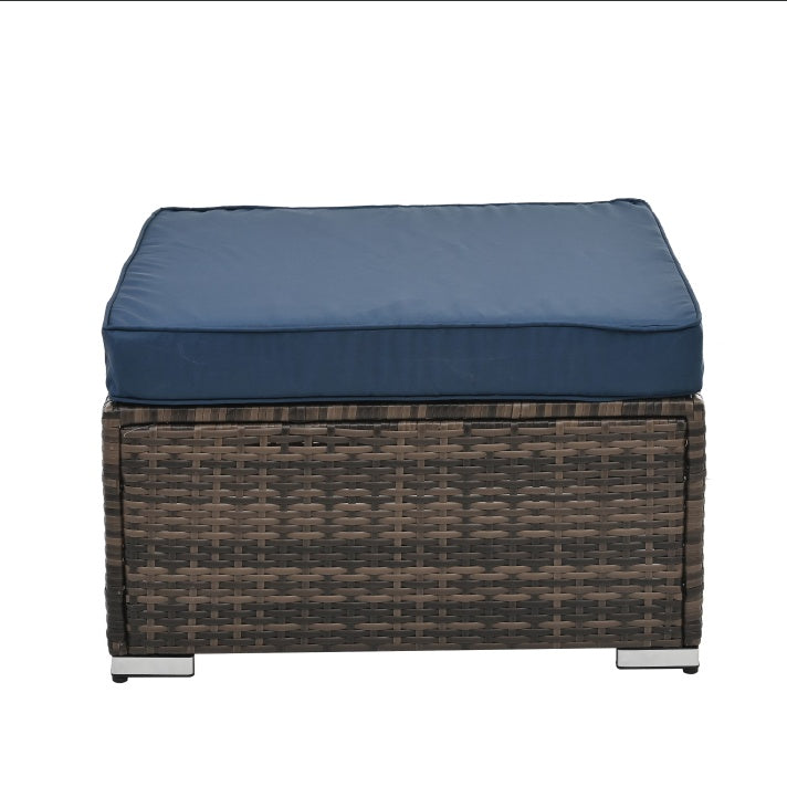 4-Piece Patio Furniture Set – PE Rattan Sofa & Ottoman with Glass Table