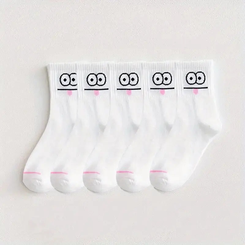 Cute Expression Socks – 5 or 10 Pairs Women’s Funny Crew Socks