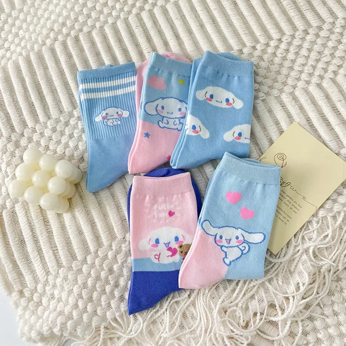 Cute Puppy Cartoon Mid-Tube Socks – Soft Blue Cotton