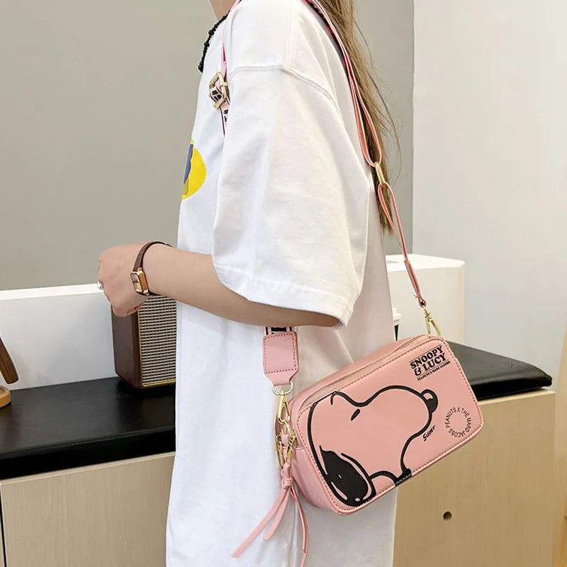 Cartoon Pup Crossbody Bag – Small Square Shoulder Bag with Zipper