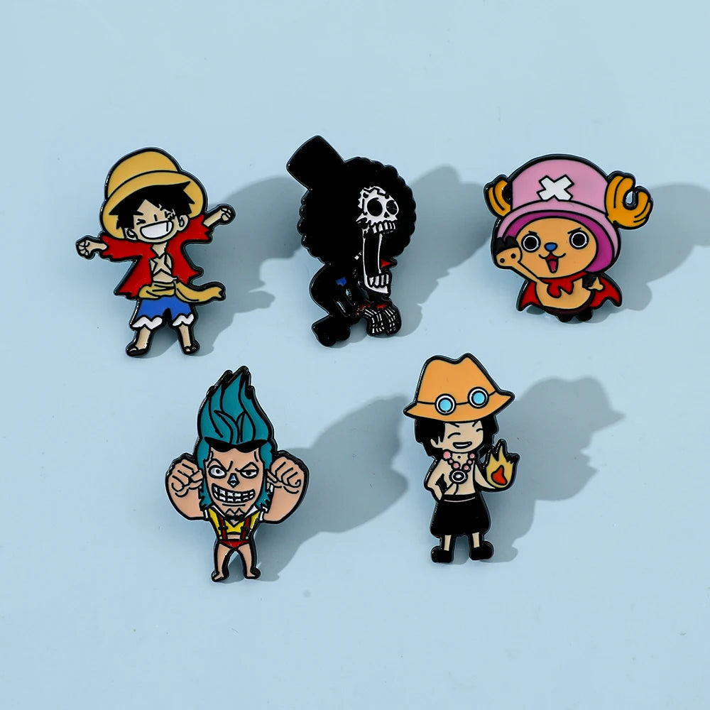 5-Piece Cartoon Pirate Enamel Pin Set – Kawaii Metal Brooches for Bags & Jackets
