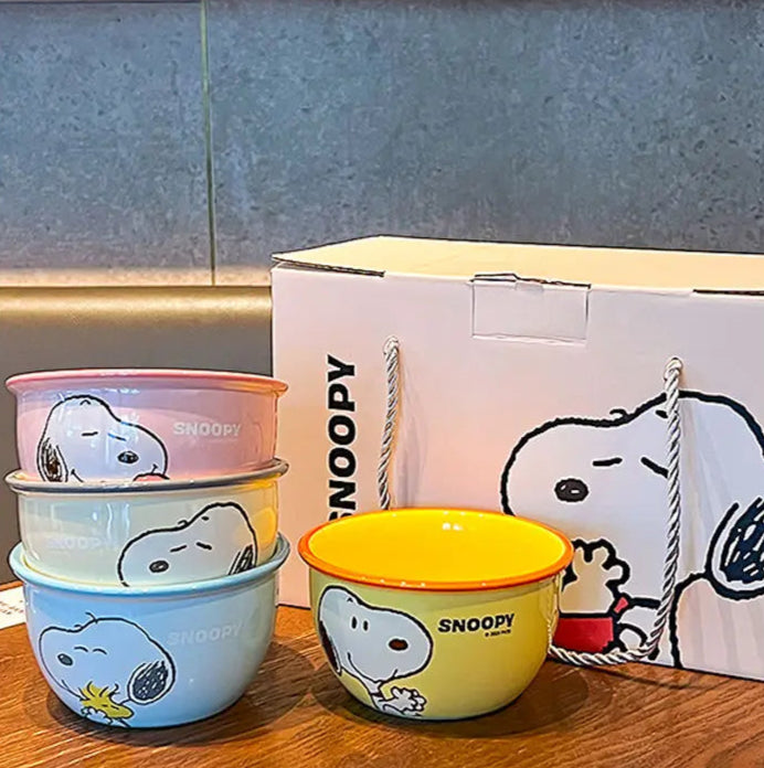 Cartoon Dog Ceramic Dinnerware Set – 4-Piece Bowl & Plate Set