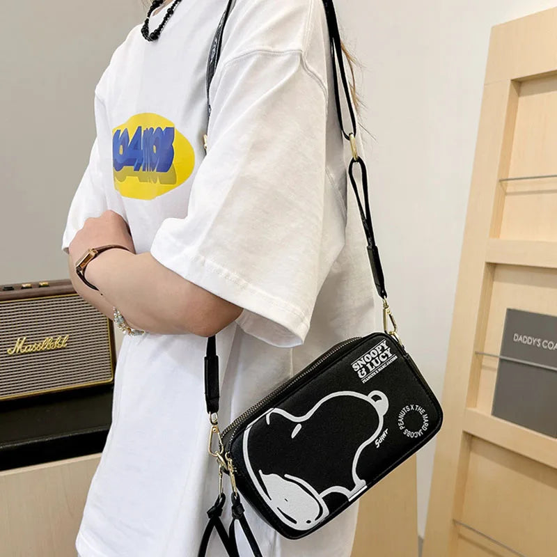 Cartoon Pup Crossbody Bag – Small Square Shoulder Bag with Zipper