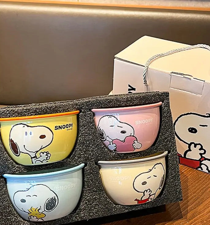 Cartoon Dog Ceramic Dinnerware Set – 4-Piece Bowl & Plate Set