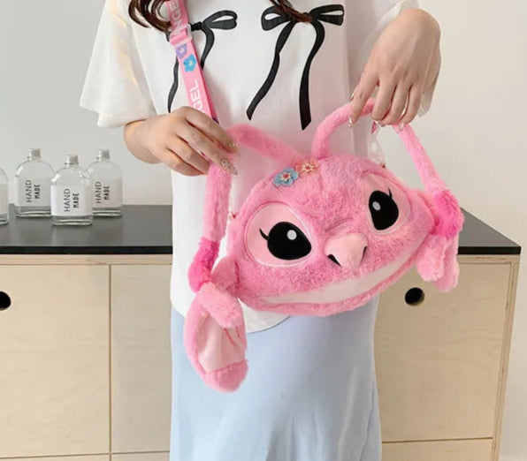 Kawaii Blue Plush Messenger Bag – Soft Cartoon Shoulder Bag for Kids
