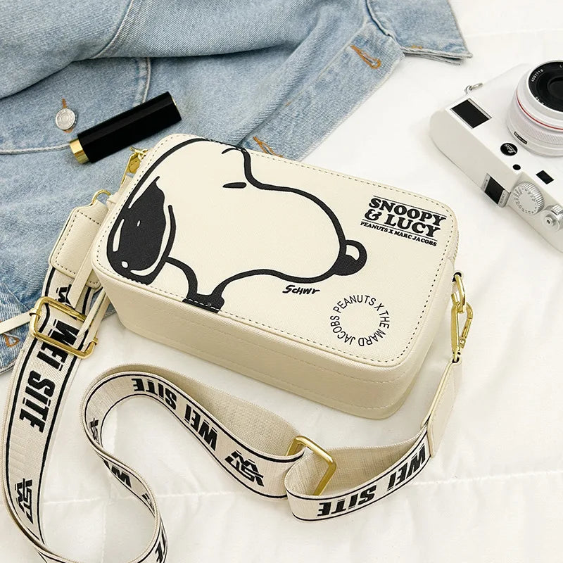 Cartoon Pup Crossbody Bag – Small Square Shoulder Bag with Zipper