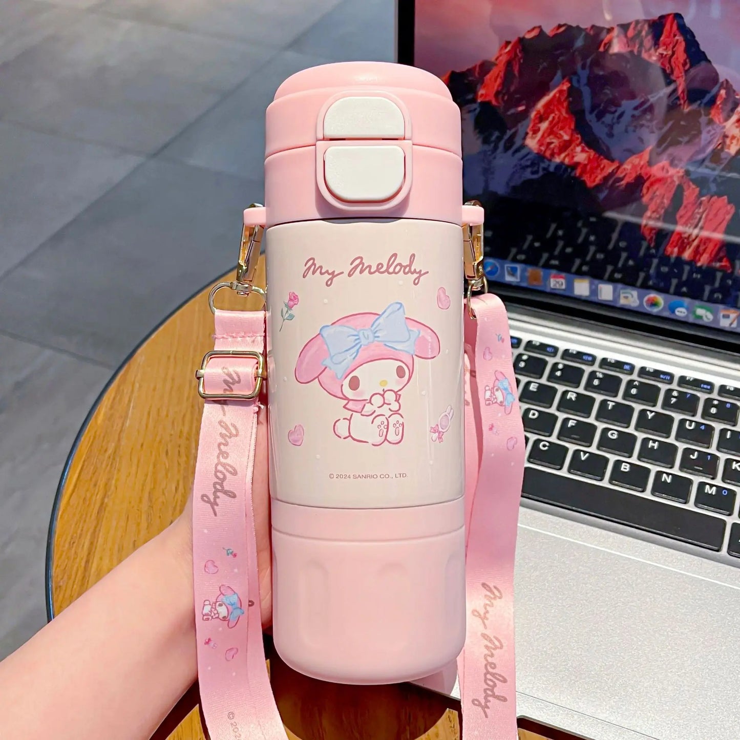 Cute Bunny Water Bottle with Strap – Leakproof & Insulated