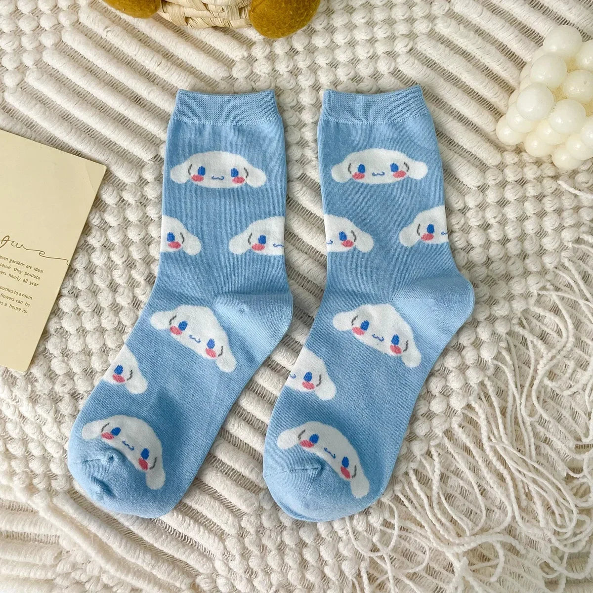 Cute Puppy Cartoon Mid-Tube Socks – Soft Blue Cotton