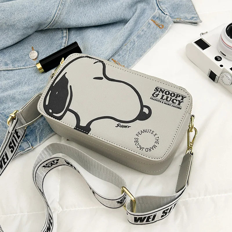 Cartoon Pup Crossbody Bag – Small Square Shoulder Bag with Zipper