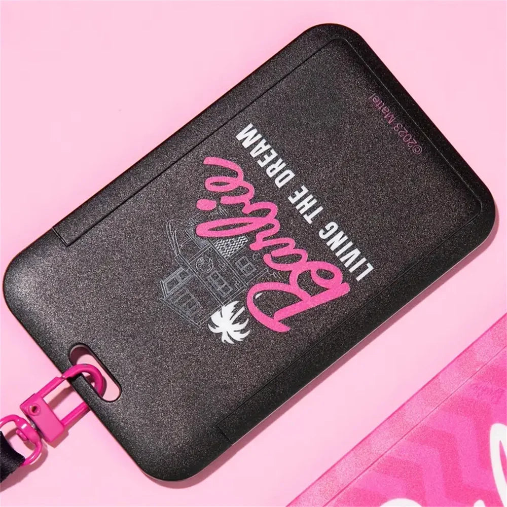Pink & Black ID Badge Holder – Retractable Lanyard with Card Sleeve