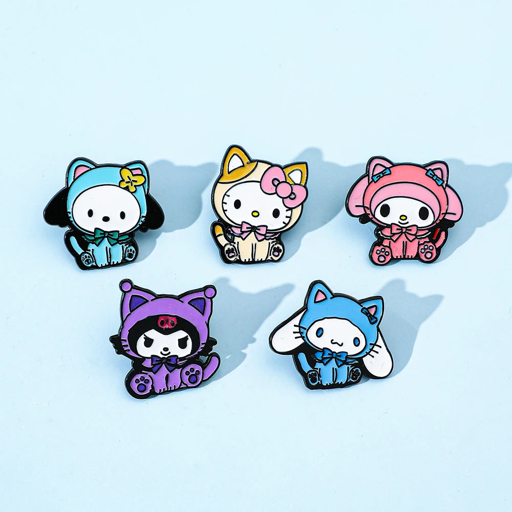 5-Piece Kawaii Cartoon Brooch Set – Cute Pink Cat & Friends Pins
