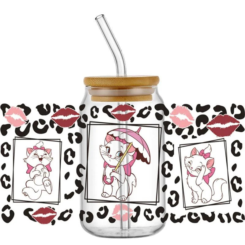 Cute White Cup Wrap – Waterproof UV Transfer Sticker for 16oz Glass