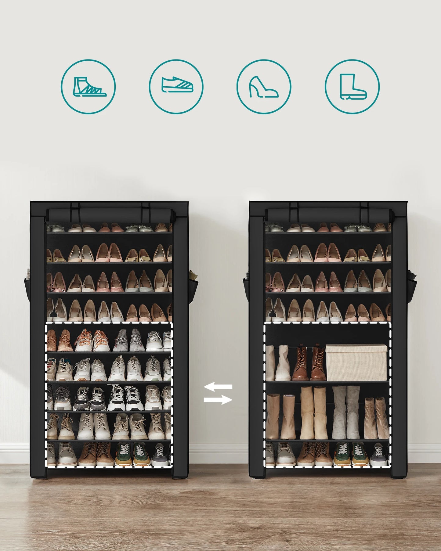 9-Tier Shoe Rack – Holds 40–50 Pairs + Dustproof Cover