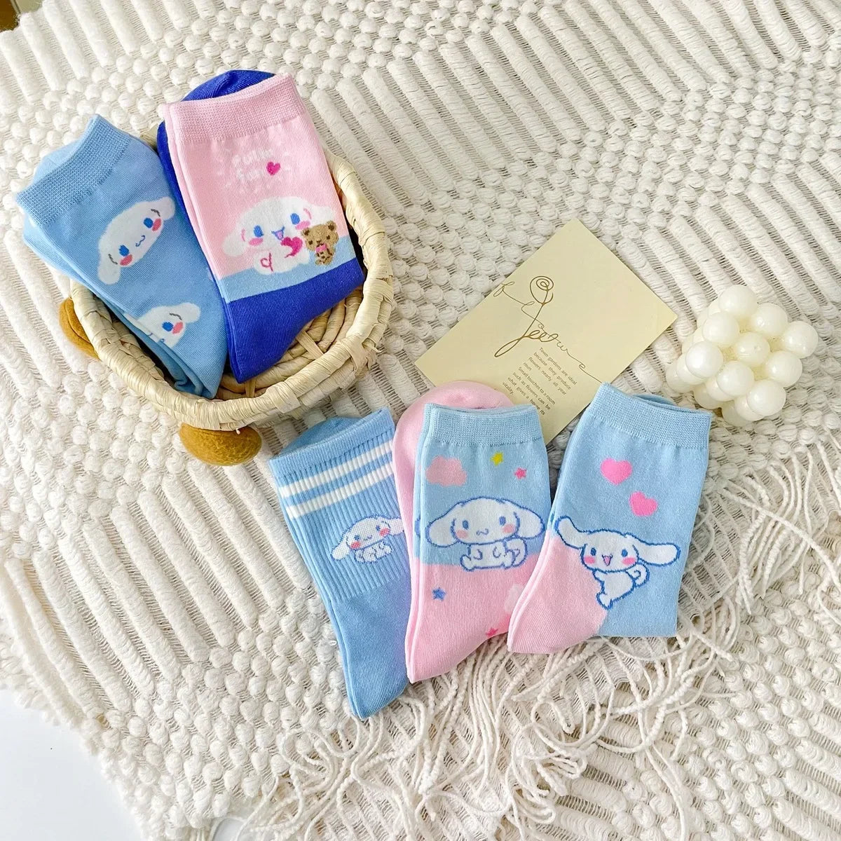 Cute Puppy Cartoon Mid-Tube Socks – Soft Blue Cotton