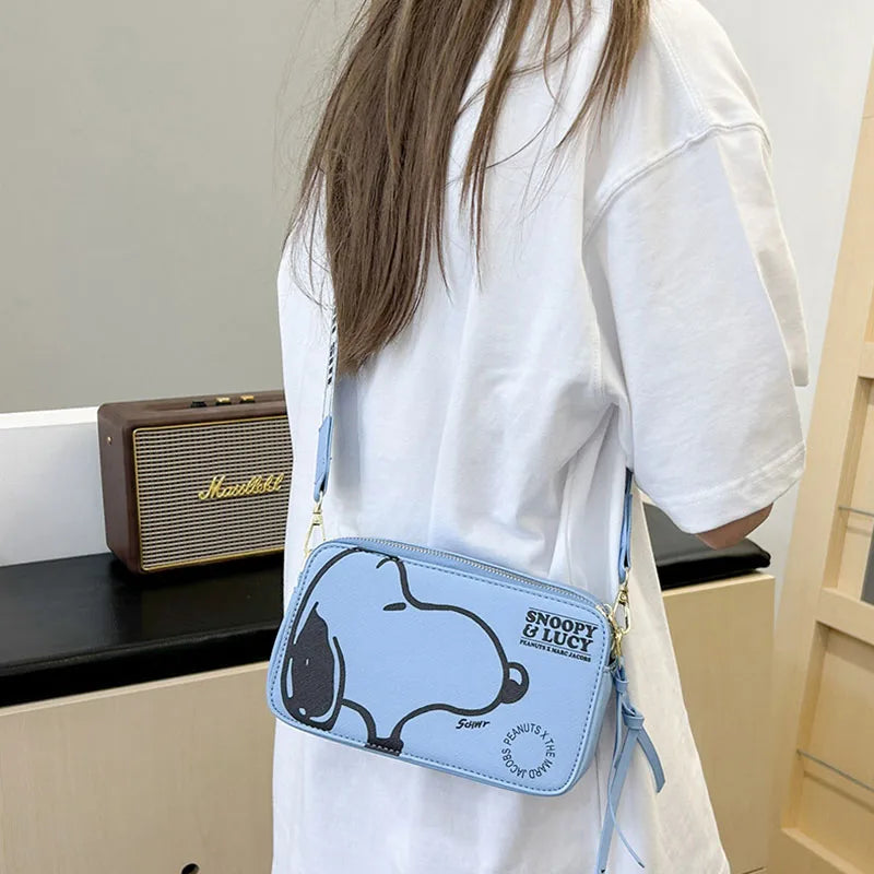 Cartoon Pup Crossbody Bag – Small Square Shoulder Bag with Zipper
