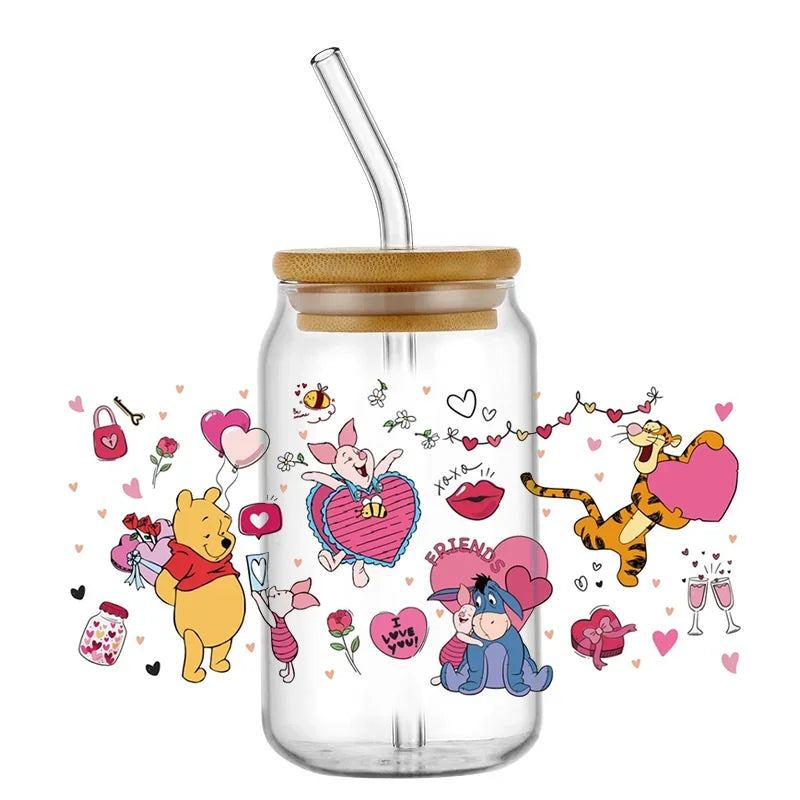 Cartoon Bear Cup Wrap – 16oz Reusable Glass Tumbler Sticker