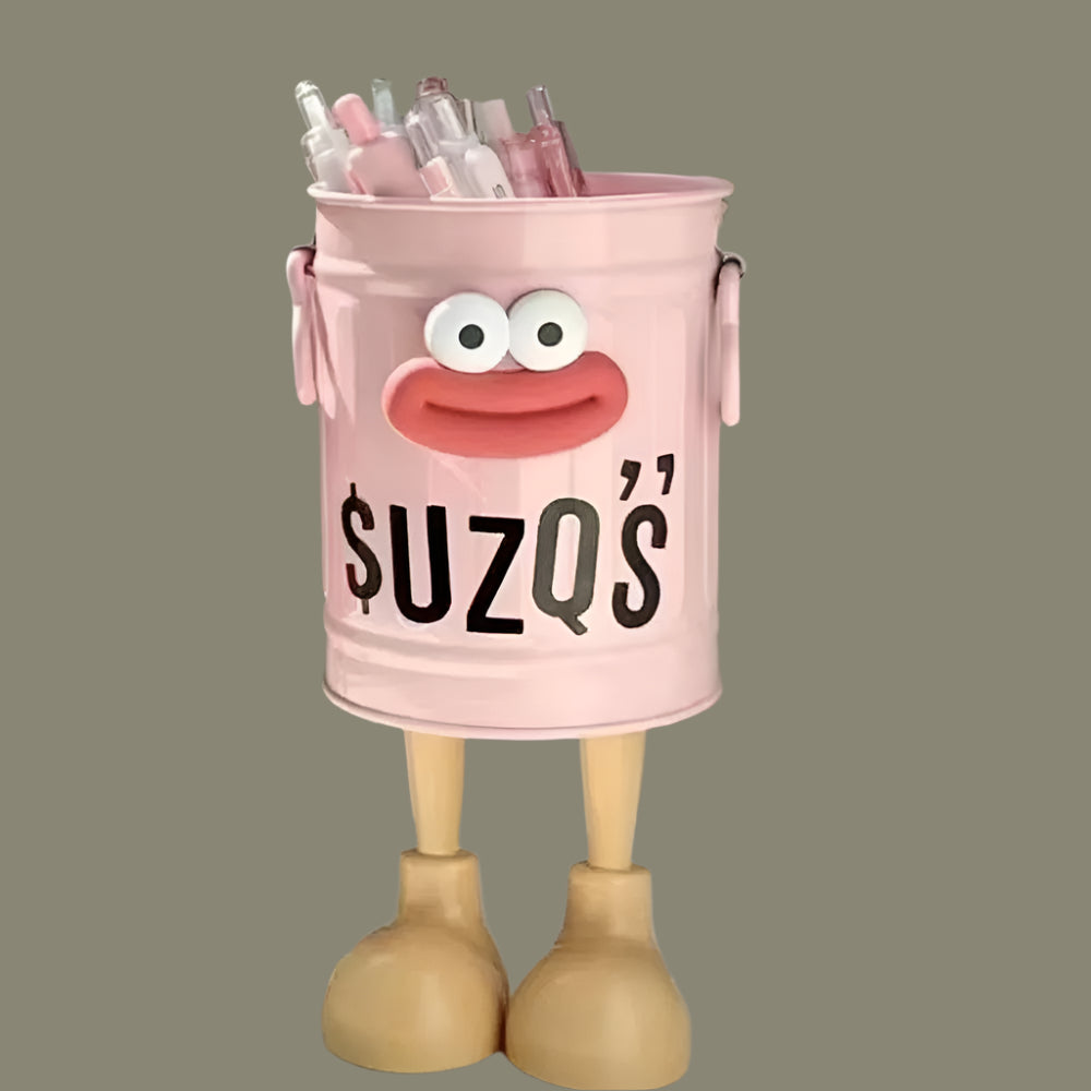 Mini Cartoon Pen Holder with Legs – Cute Pink Desk Organizer for Office & Study