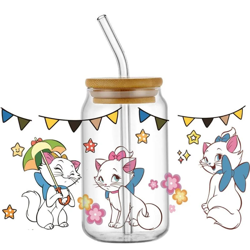 Cute White Cup Wrap – Waterproof UV Transfer Sticker for 16oz Glass