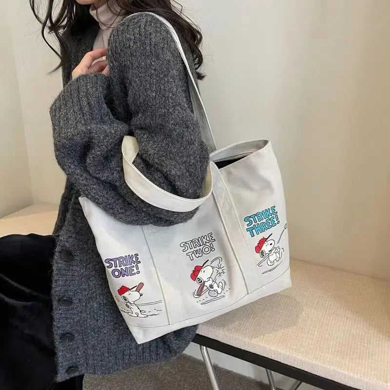 Cartoon Dog Canvas Tote Bag – Cute Durable Zipper Shoulder Bag