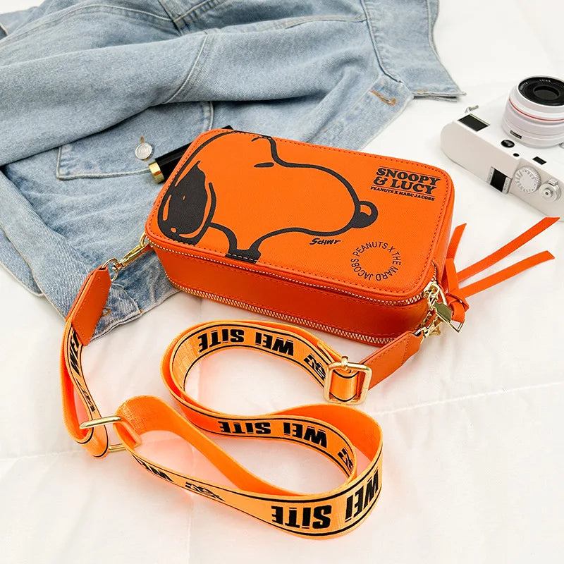 Cartoon Pup Crossbody Bag – Small Square Shoulder Bag with Zipper