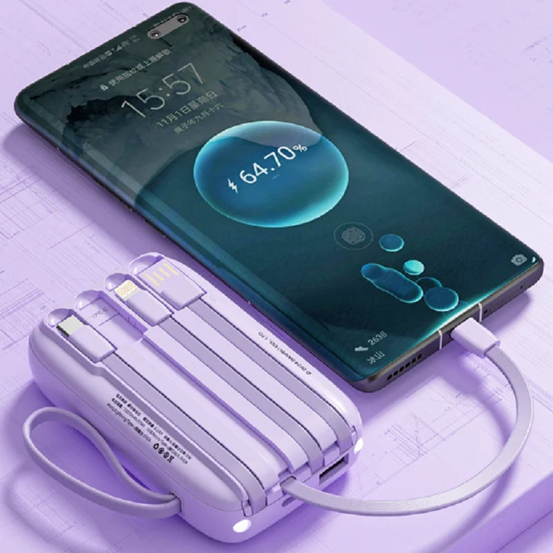 Kawaii Character Power Bank – Multi-Port Charger (Type-C, Lightning & USB)