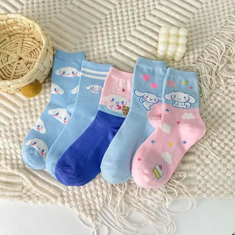 Cute Puppy Cartoon Mid-Tube Socks – Soft Blue Cotton