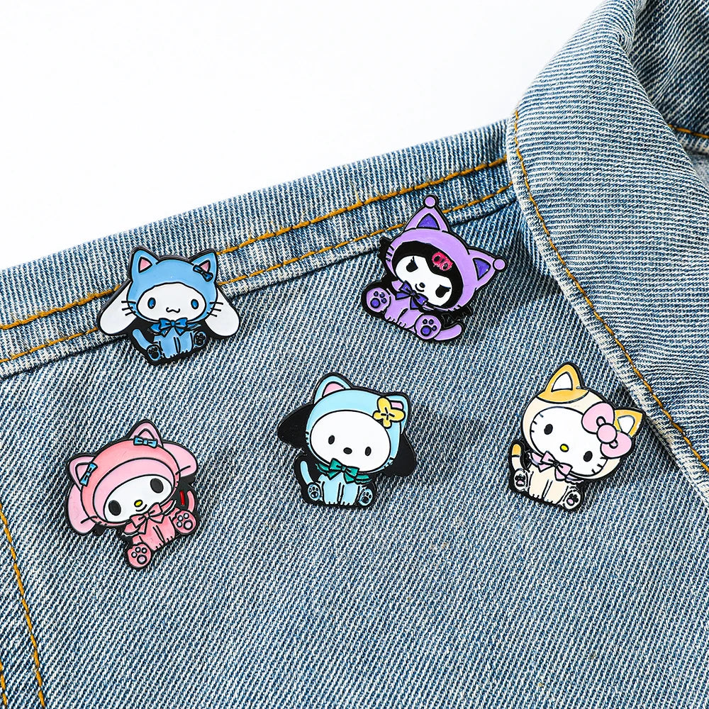 5-Piece Kawaii Cartoon Brooch Set – Cute Pink Cat & Friends Pins