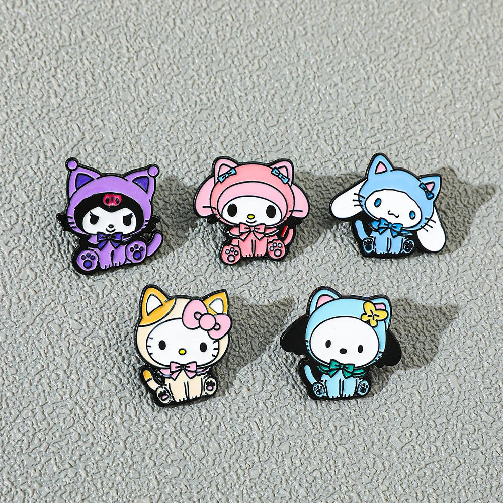 5-Piece Kawaii Cartoon Brooch Set – Cute Pink Cat & Friends Pins