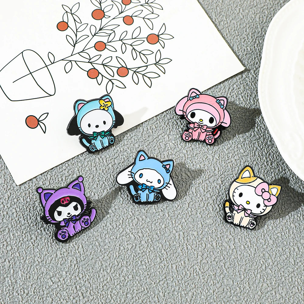 5-Piece Kawaii Cartoon Brooch Set – Cute Pink Cat & Friends Pins