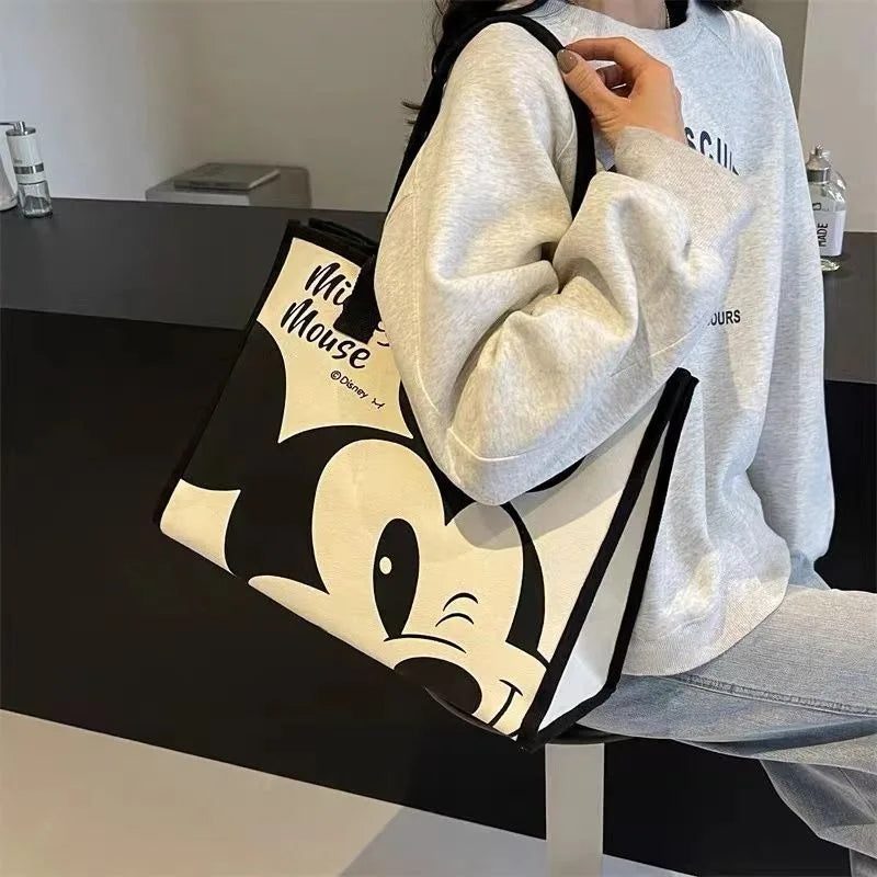 Kawaii Cartoon Canvas Shoulder Bag – Large Capacity Work Tote for Women