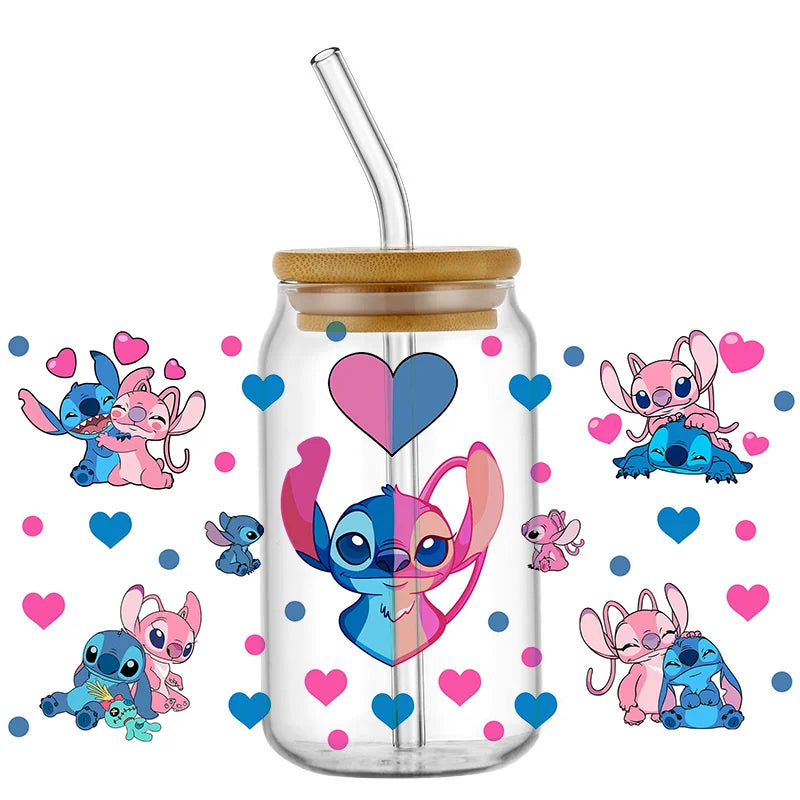 Kawaii Blue Alien Cup Wrap – 16oz UV DTF Waterproof Tumbler Sticker