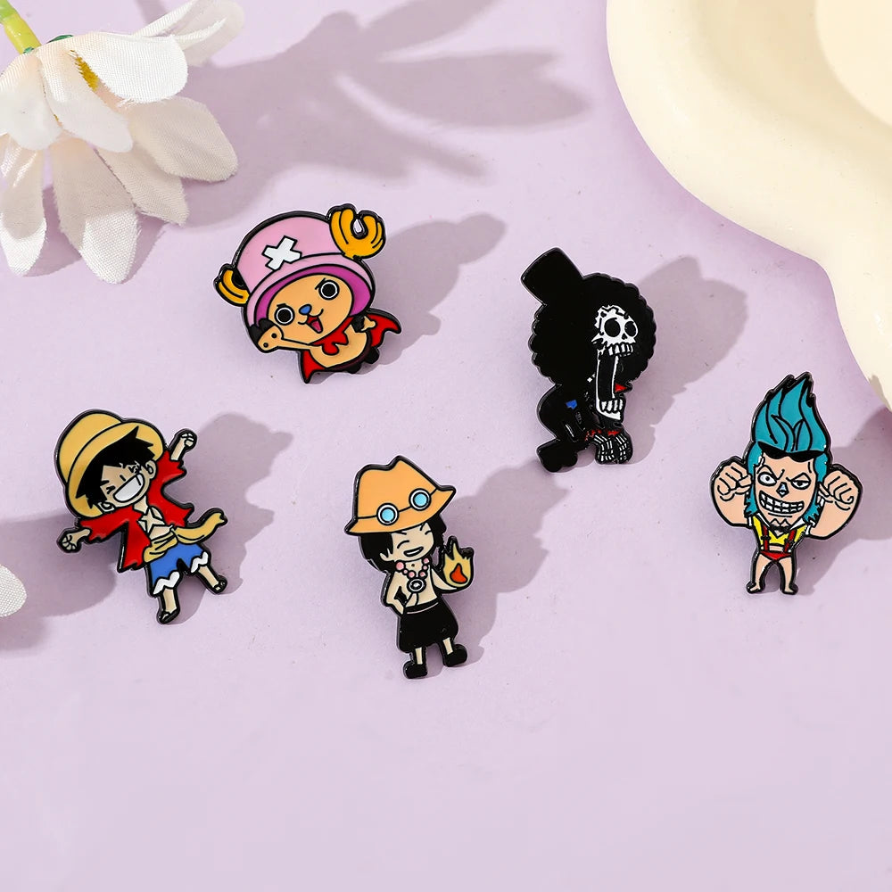 5-Piece Cartoon Pirate Enamel Pin Set – Kawaii Metal Brooches for Bags & Jackets