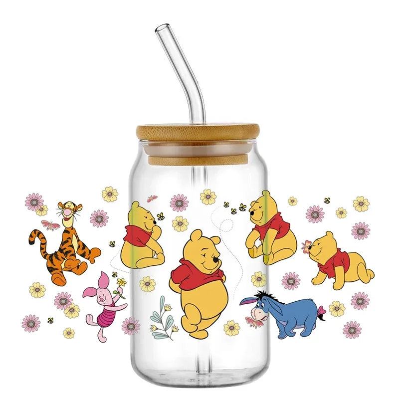 Cartoon Bear Cup Wrap – 16oz Reusable Glass Tumbler Sticker