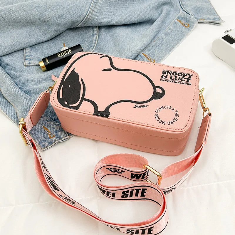 Cartoon Pup Crossbody Bag – Small Square Shoulder Bag with Zipper
