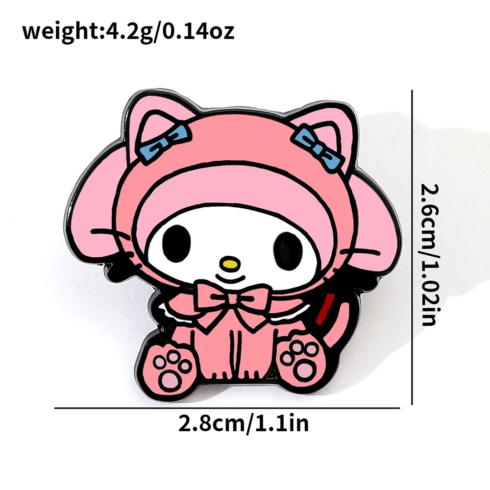 5-Piece Kawaii Cartoon Brooch Set – Cute Pink Cat & Friends Pins