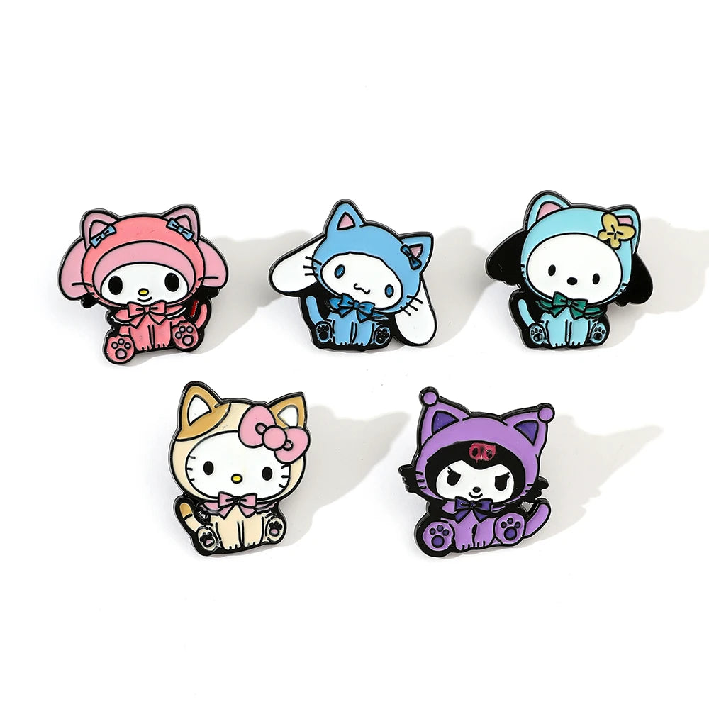 5-Piece Kawaii Cartoon Brooch Set – Cute Pink Cat & Friends Pins