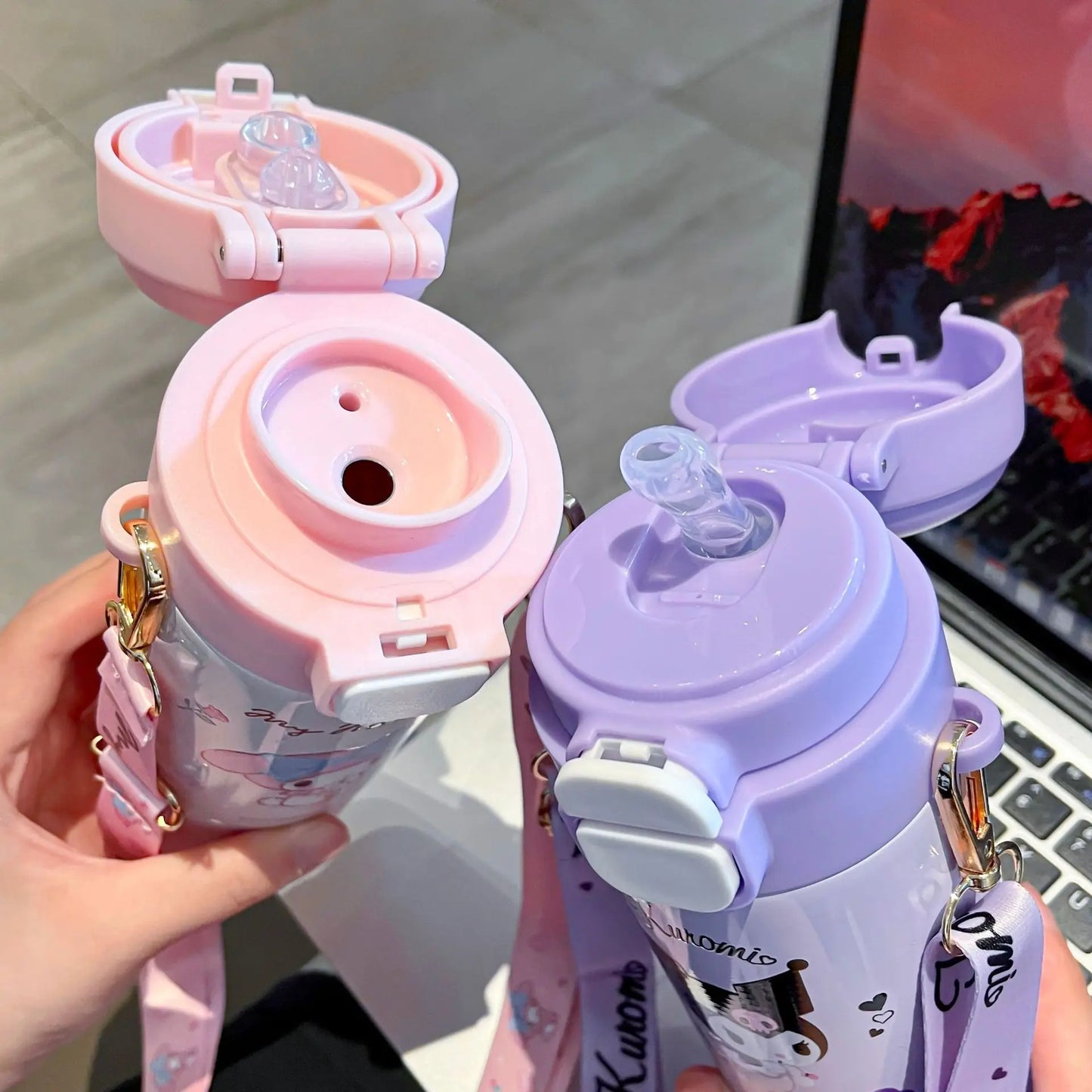 Cute Bunny Water Bottle with Strap – Leakproof & Insulated