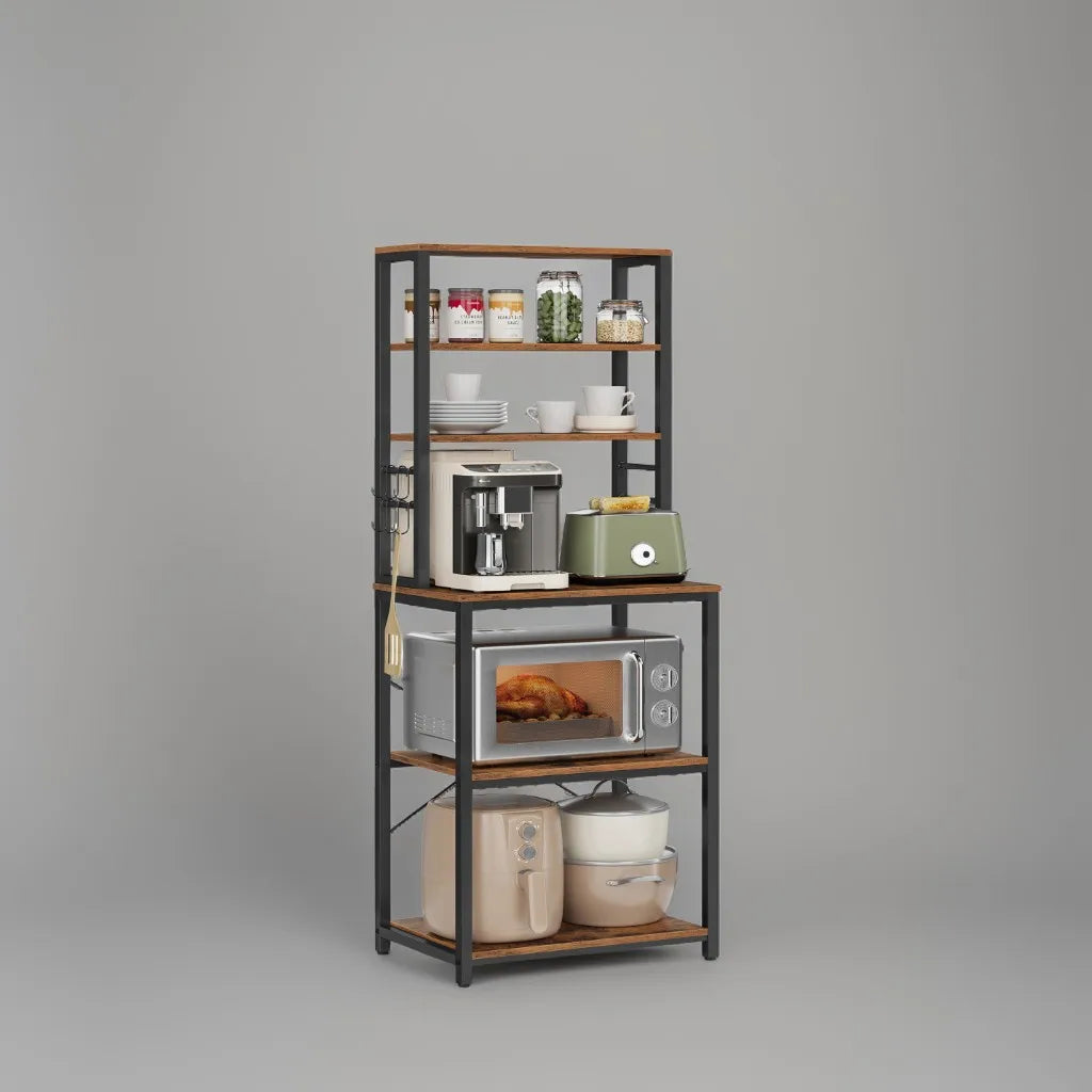 Coffee Bar Organizer – 6-Tier Kitchen Shelf with Hooks