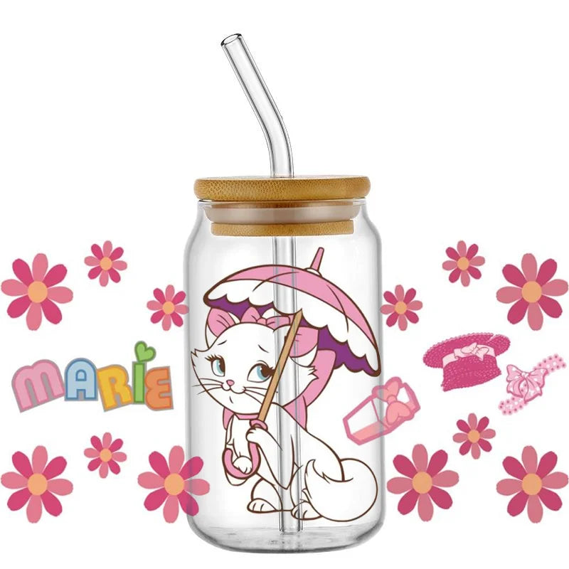 Cute White Cup Wrap – Waterproof UV Transfer Sticker for 16oz Glass