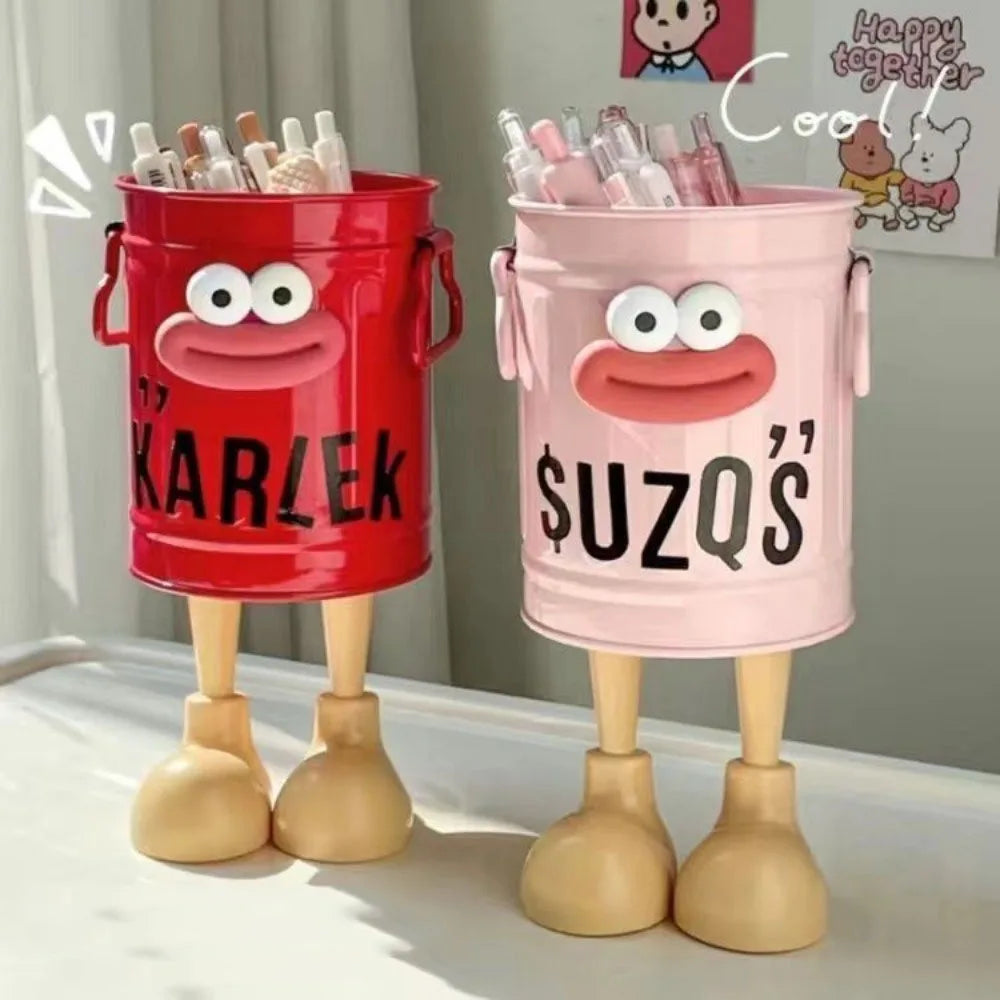 Mini Cartoon Pen Holder with Legs – Cute Pink Desk Organizer for Office & Study