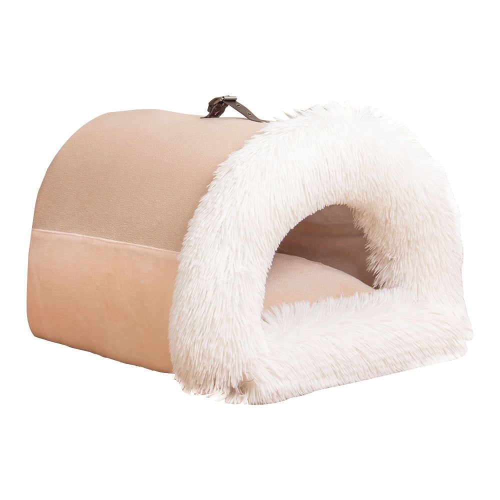Plush Pet Bed – Cozy Covered Cat & Small Dog House (2 Sizes)