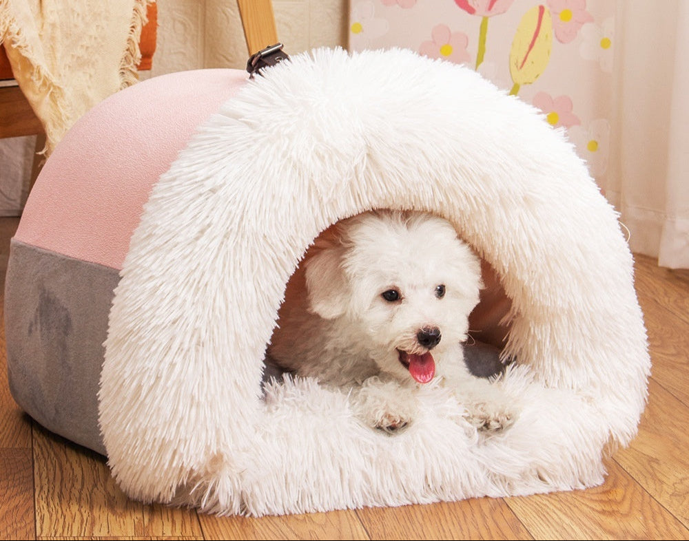 Plush Pet Bed – Cozy Covered Cat & Small Dog House (2 Sizes)