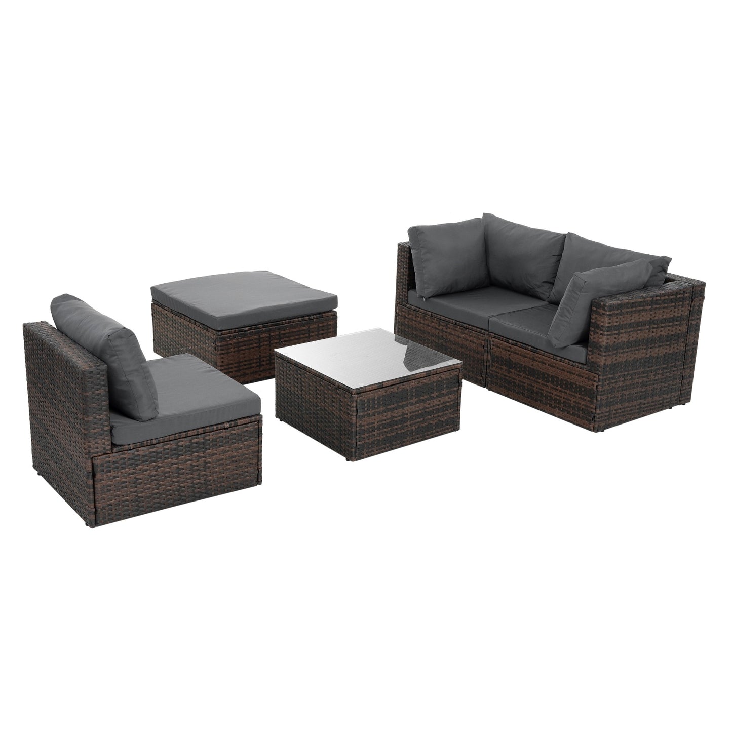 4-Piece Patio Furniture Set – PE Rattan Sofa with Cushions & Glass Table