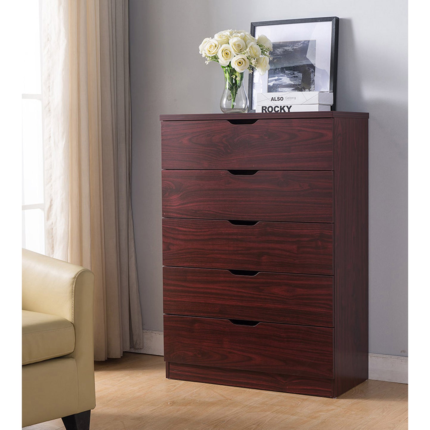 5-Drawer Bedroom Dresser – Mahogany Finish Storage Chest